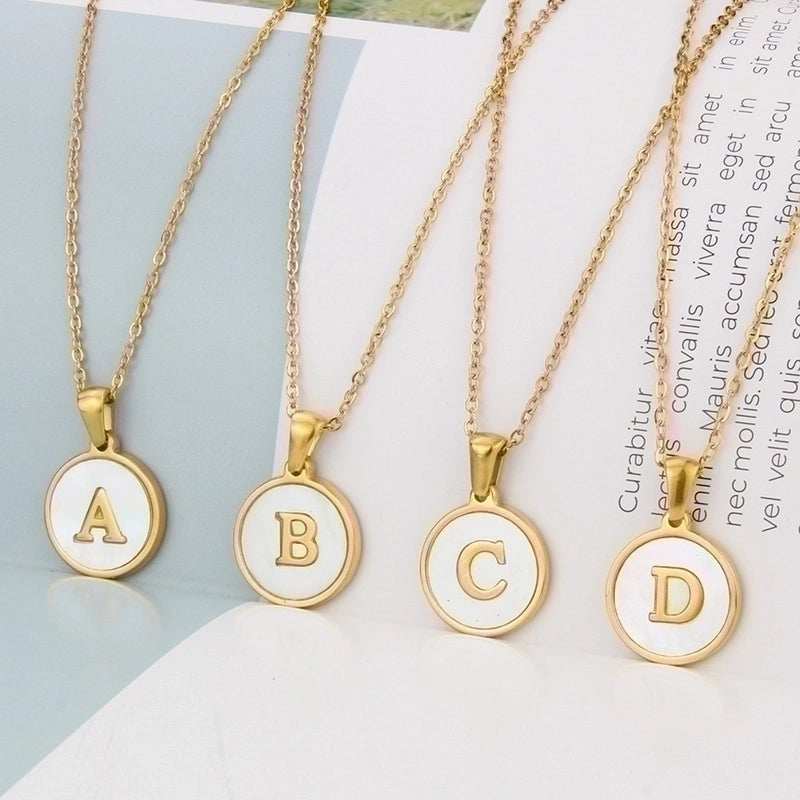 Minimalist Round Letter Titanium Steel Shell 18K Gold Plated Plating Necklace