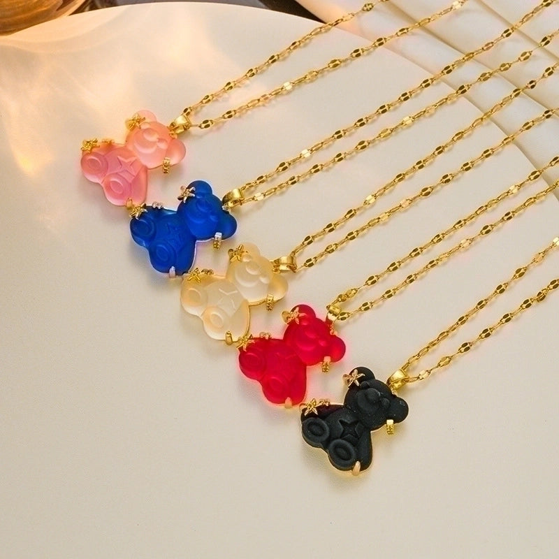 Cute Little Bear Star 201 Stainless Steel Copper Resin Zircon Plating Inlay