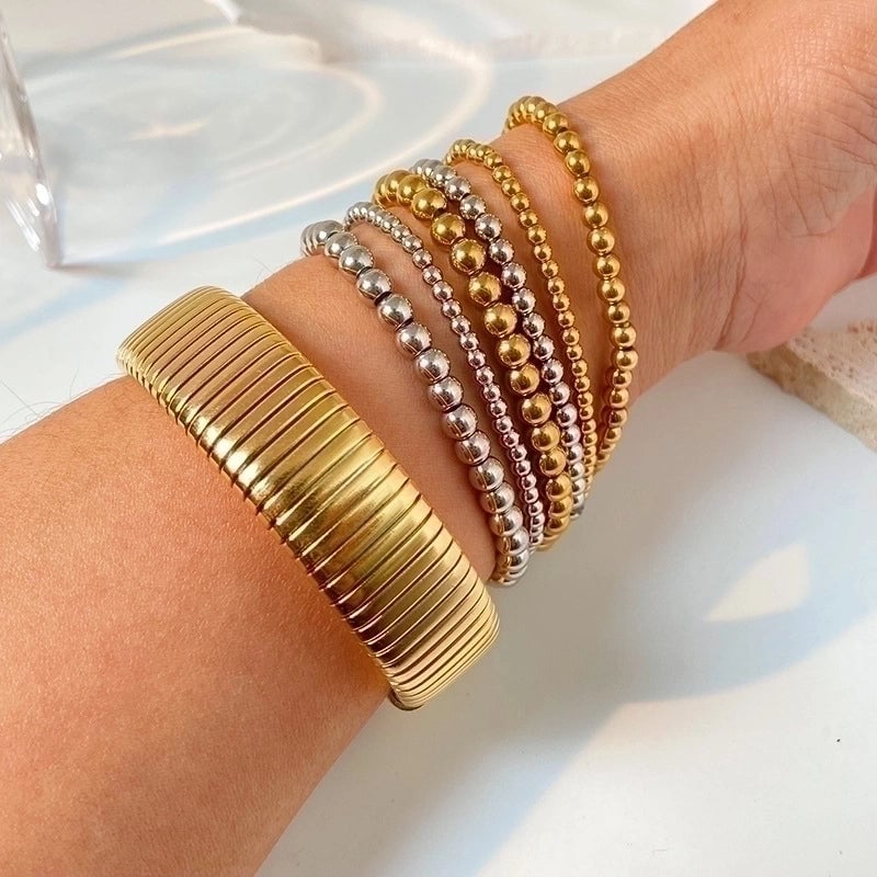 Solid Color 304 Stainless Steel 18K Gold Plated Stainless Steel Bracelets In Bulk