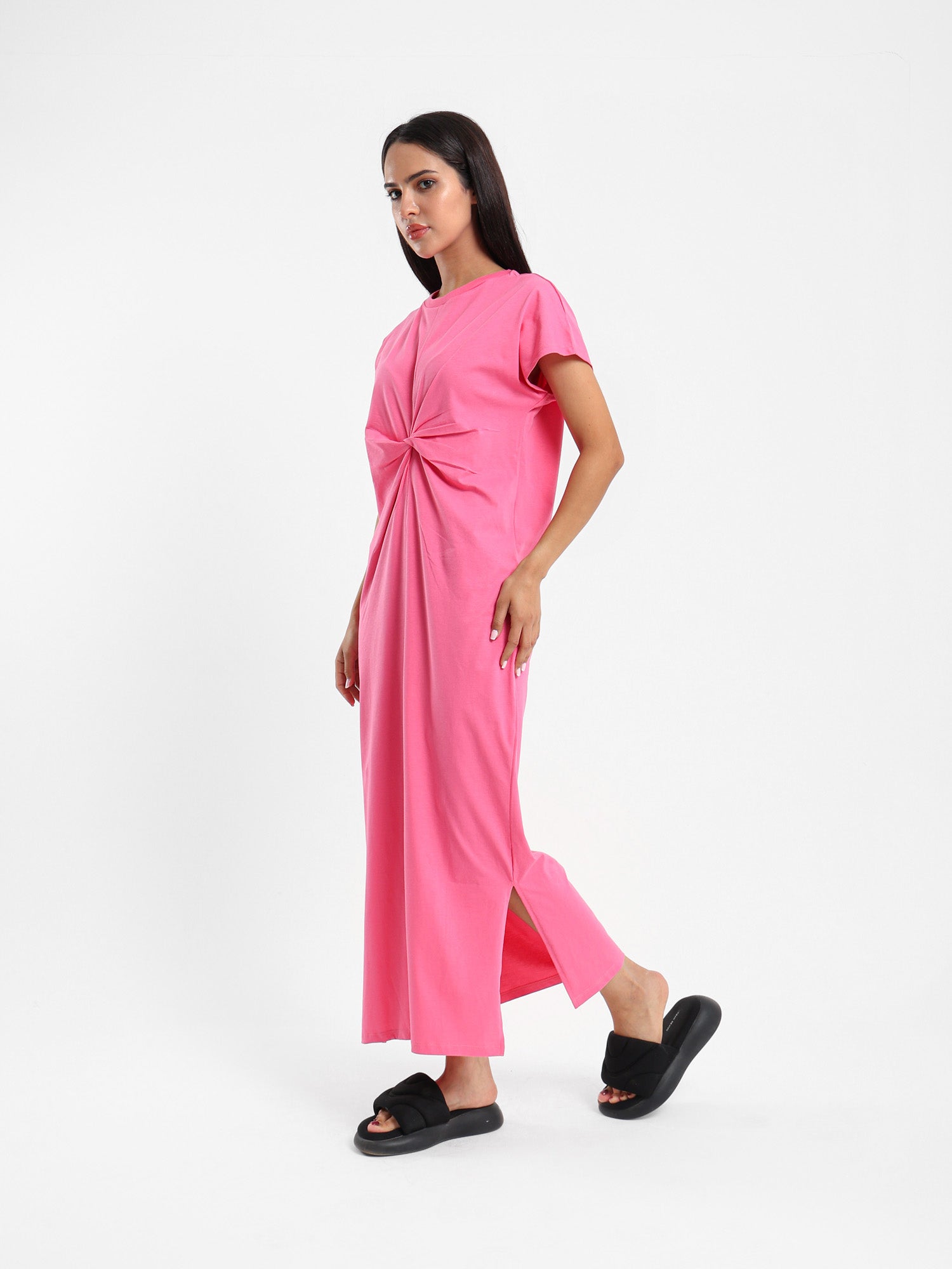 Knotted Front Long T-Shirt Dress