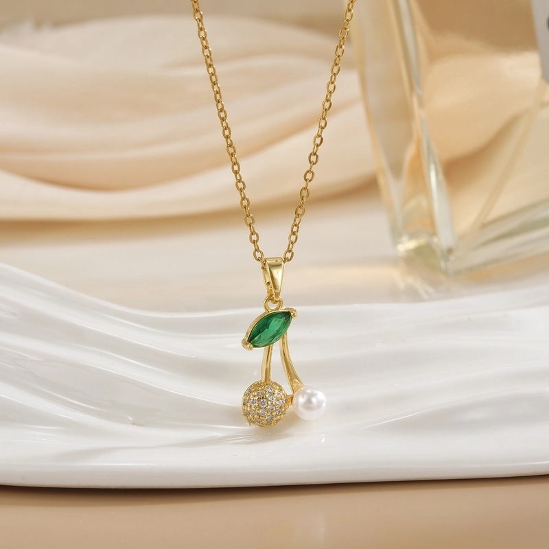 Minimalist Cherry Titanium Steel Plating Pendant Necklace