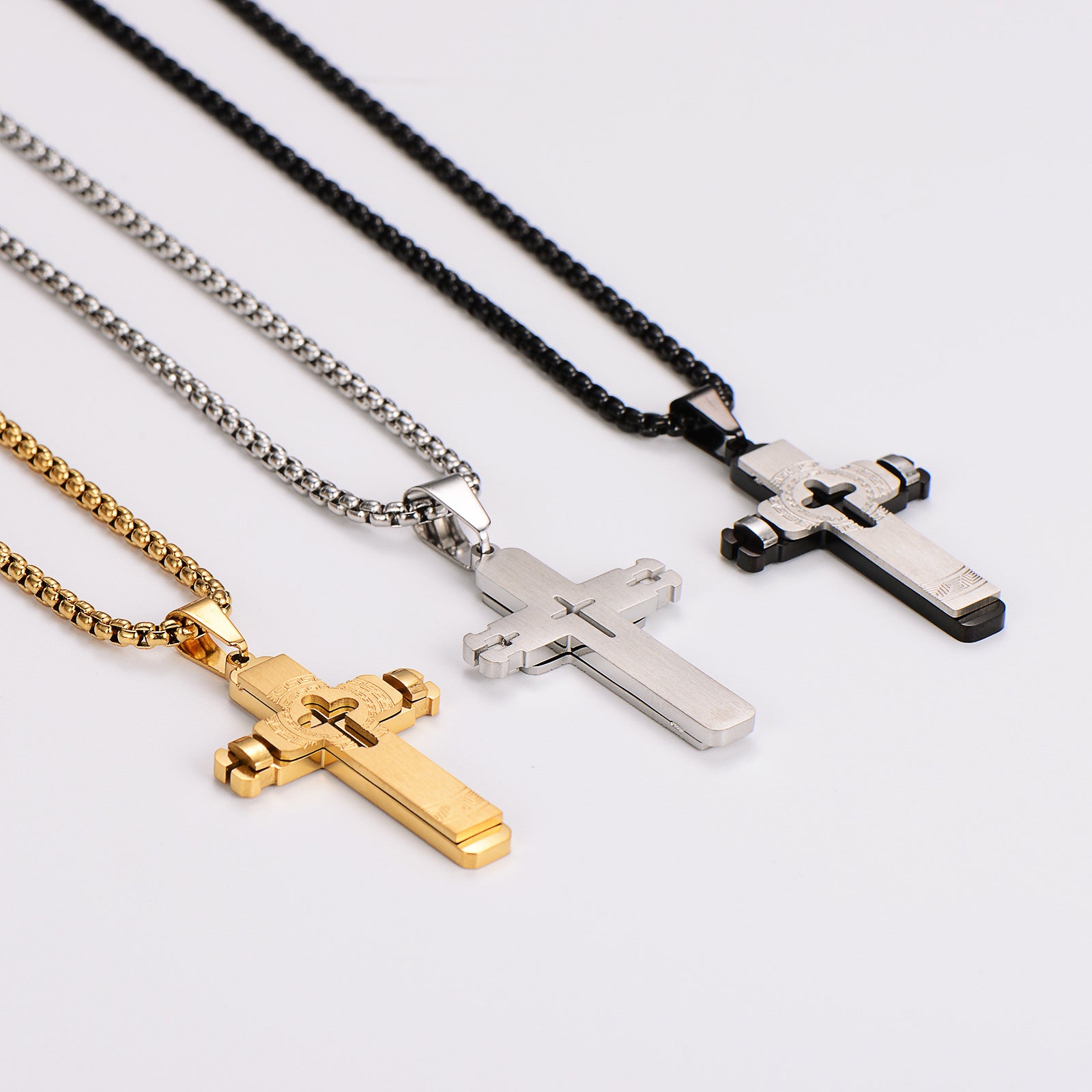 Amlins Stainless Steel Necklace Hollow Simple Engraving Pendant