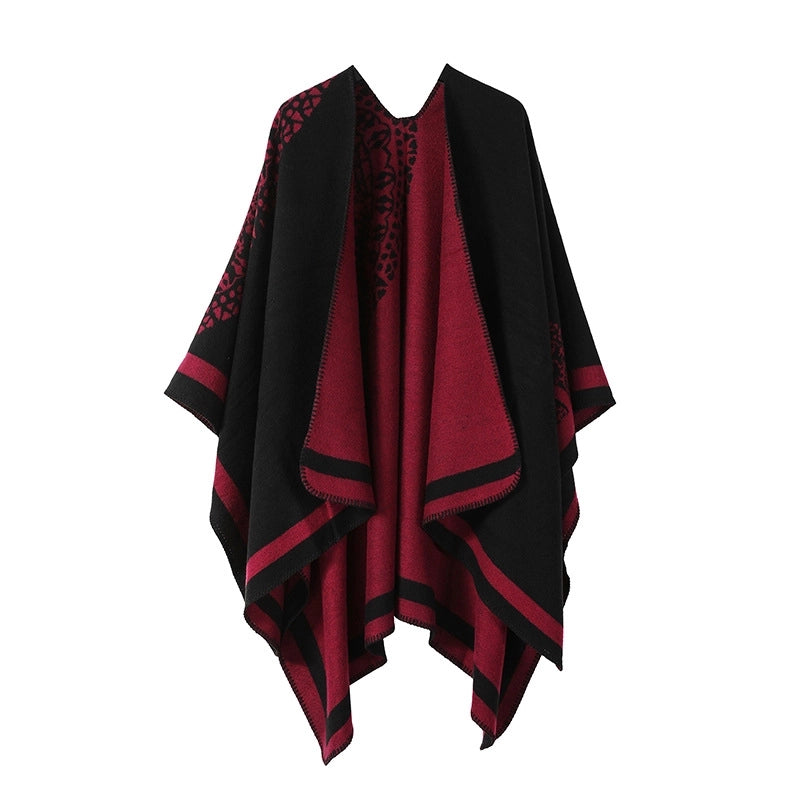 Winter Cashmere Double-sided Plaid Shawl Women's Outer Cape Increased Thickness Warm Knitted Scarf Spot