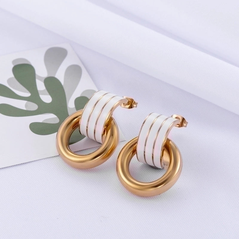 Minimalist Round Enamel Plating 304 Stainless Steel Earrings Ear Studs