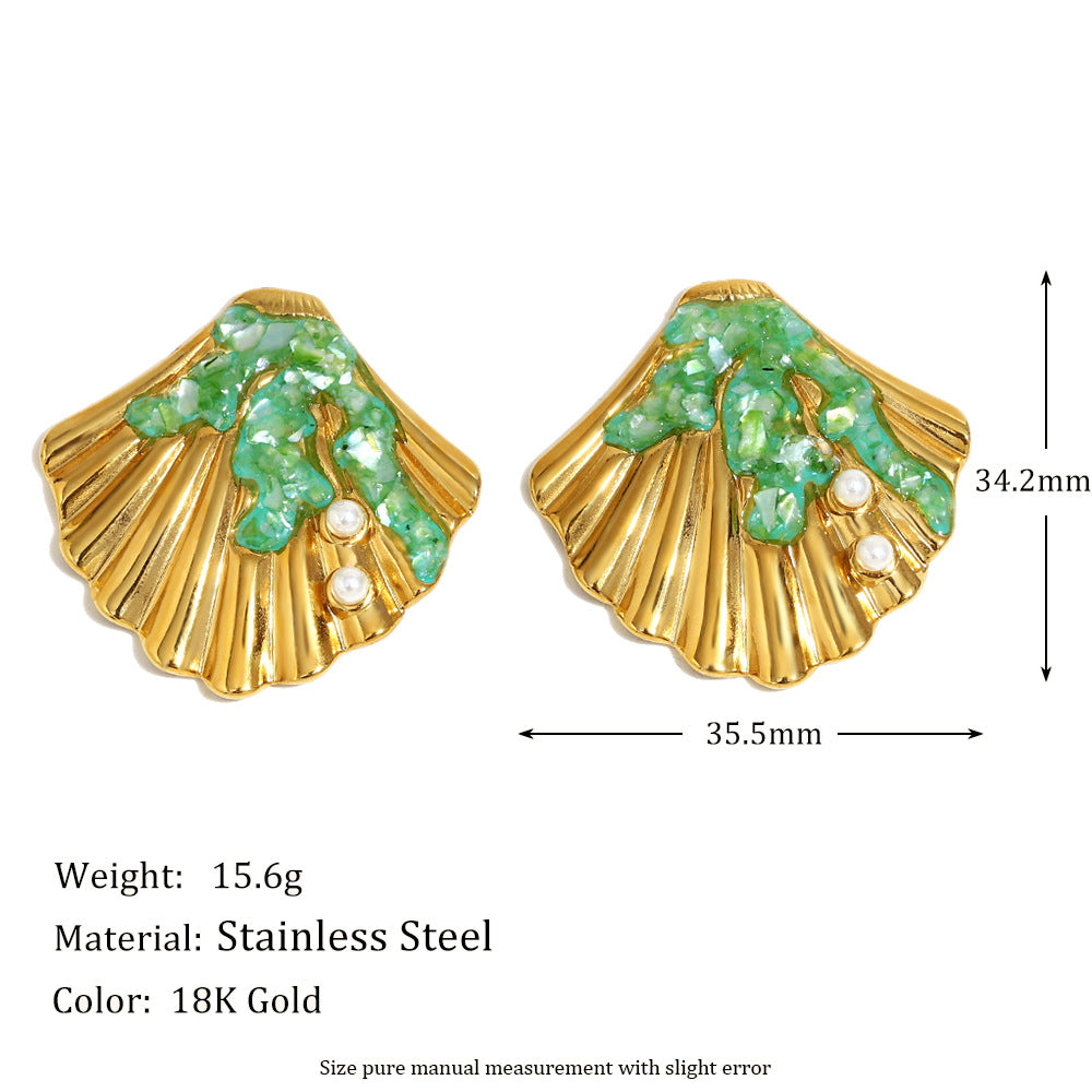 Personalized Fashion Stainless Steel 18K Gold Plated Oil Drop Shell Pearl Flower Five-Pointed Star Earrings