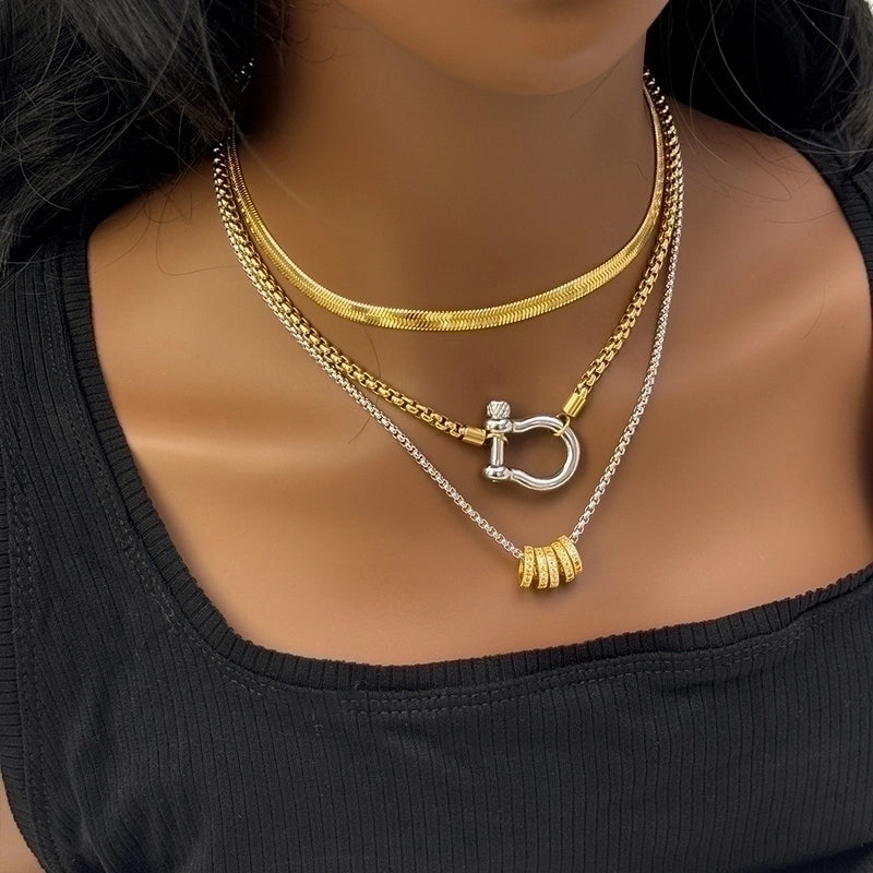 Retro Solid Color Titanium Steel Zircon 18K Gold Plated Plating Inlay Pendant Necklace