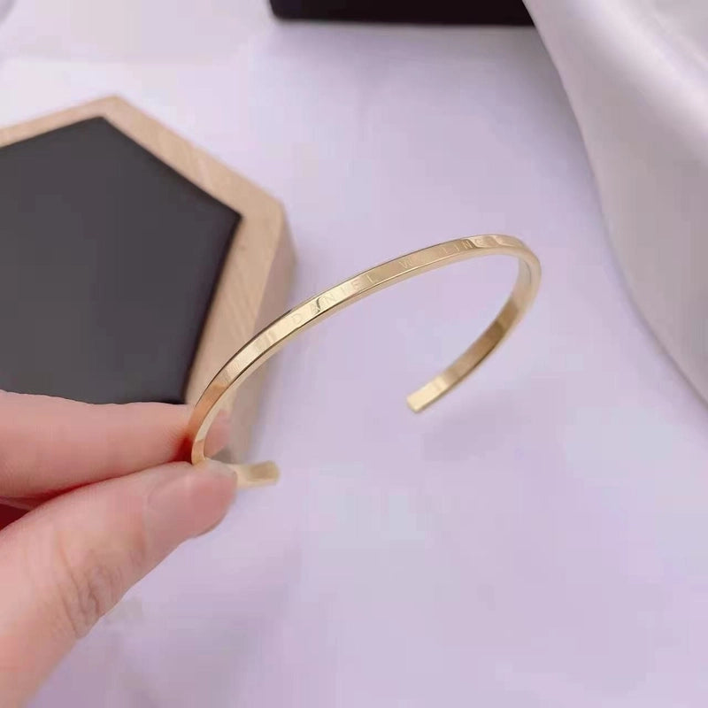 Minimalist Roman Style Round Titanium Steel Inlay Zircon Bangle