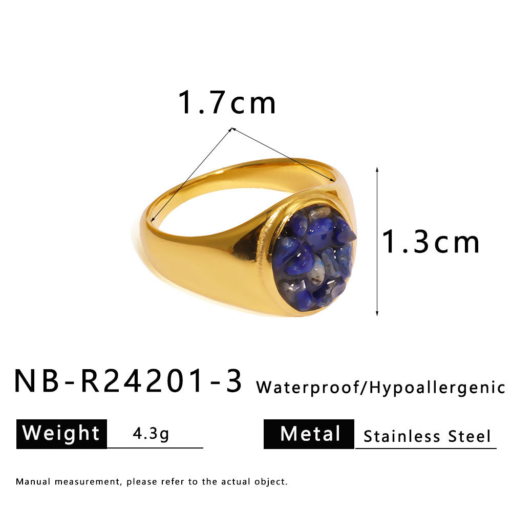 Natural Stone Gravel Stainless Steel Ring Exquisite Simple Titanium Steel Ring For Women