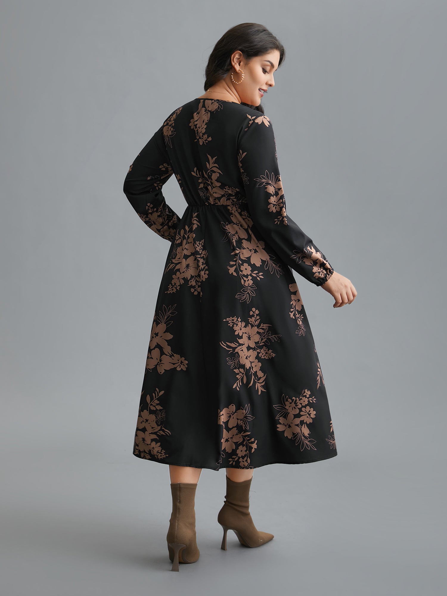 Floral Square Neck Pocket Midi Dress