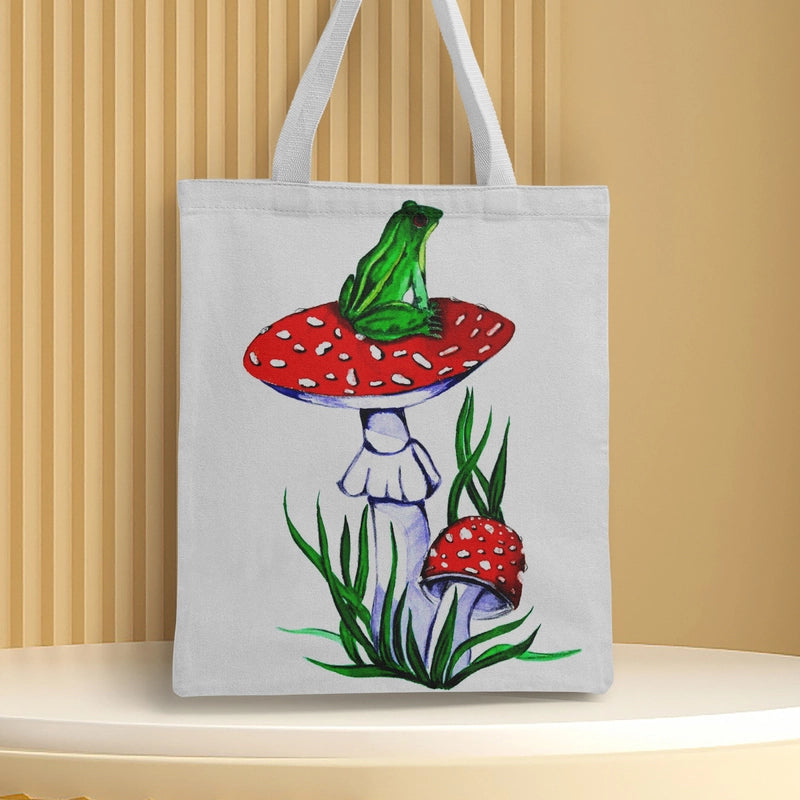 Women's Medium Canvas Frog Basic Classic Style Square Open Canvas Bag