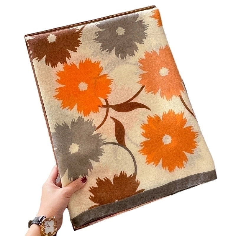 Women's Elegant Sweet Flower Cotton And Linen Printing Silk Scarf