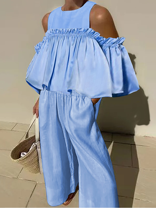 Loose Wide Leg Elasticity Pockets Solid Color Pants Trousers