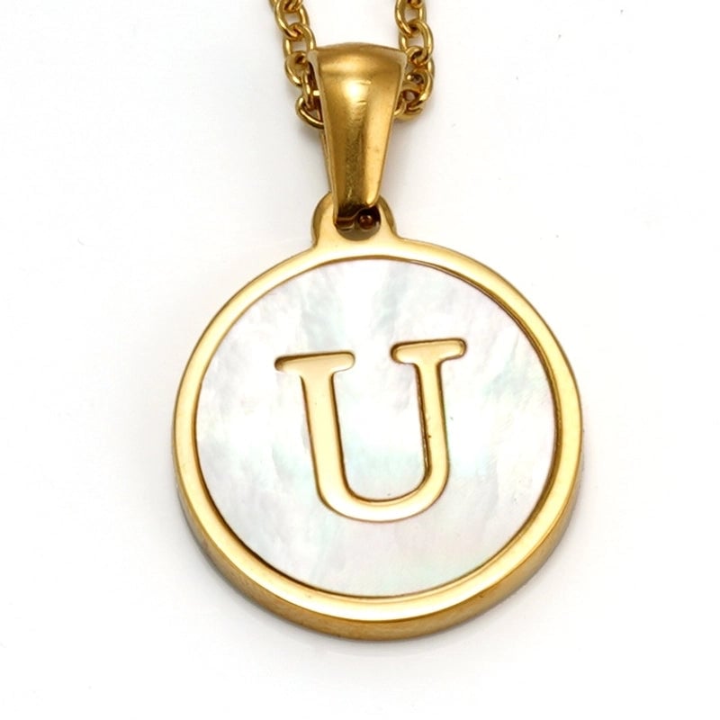 Elegant Round Letter Titanium Steel Inlaid Shell Necklace