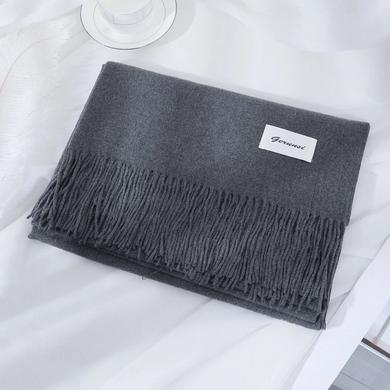 Women's Minimalist Solid Color Imitation Cashmere Tassel Scarf