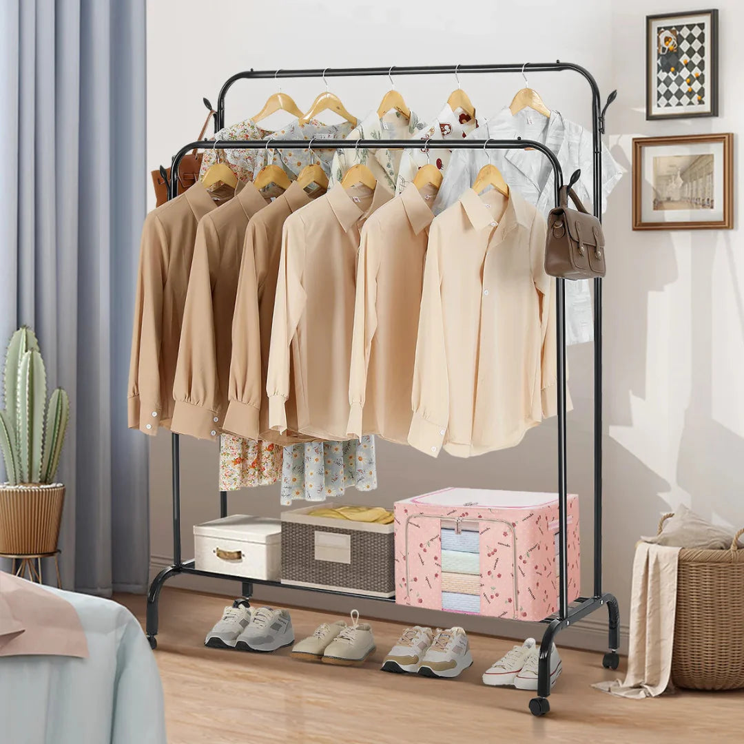 Garment Rack with Wheels. Double Pole Clothes Hanger