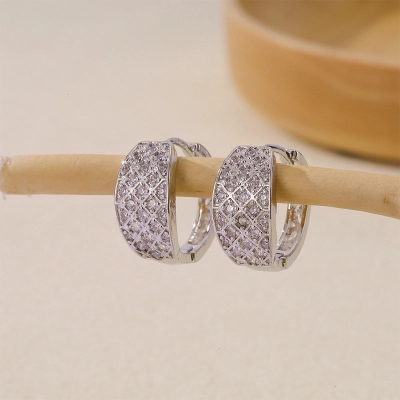 1 Pair Basic Minimalist Geometric Inlay Copper Zircon Earrings