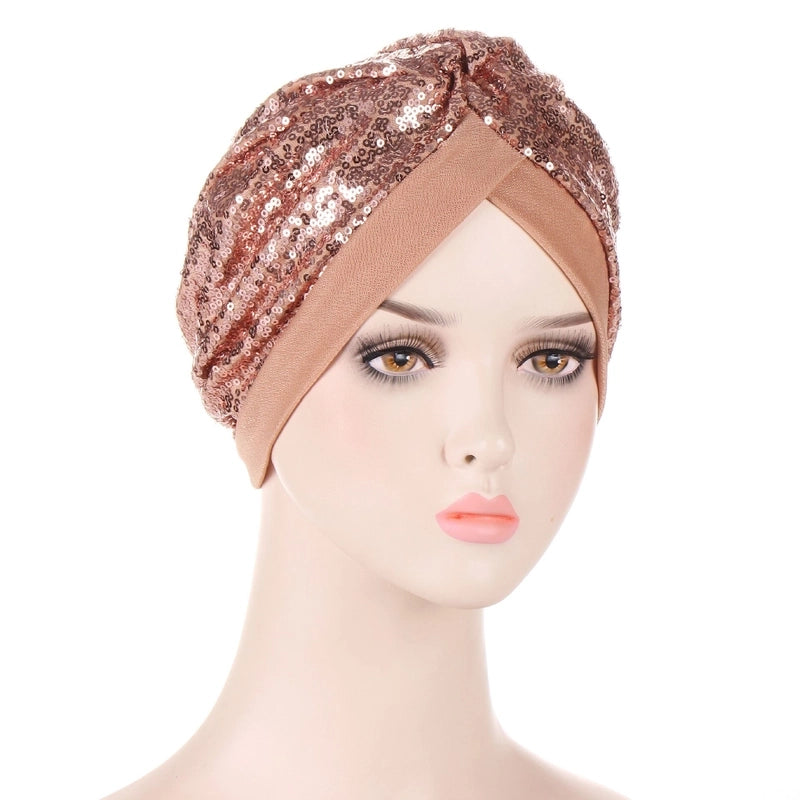 New Multi-color Sequined Front And Rear One Needle Sequined Headscarf Hat Fashion Closed Toe Cap