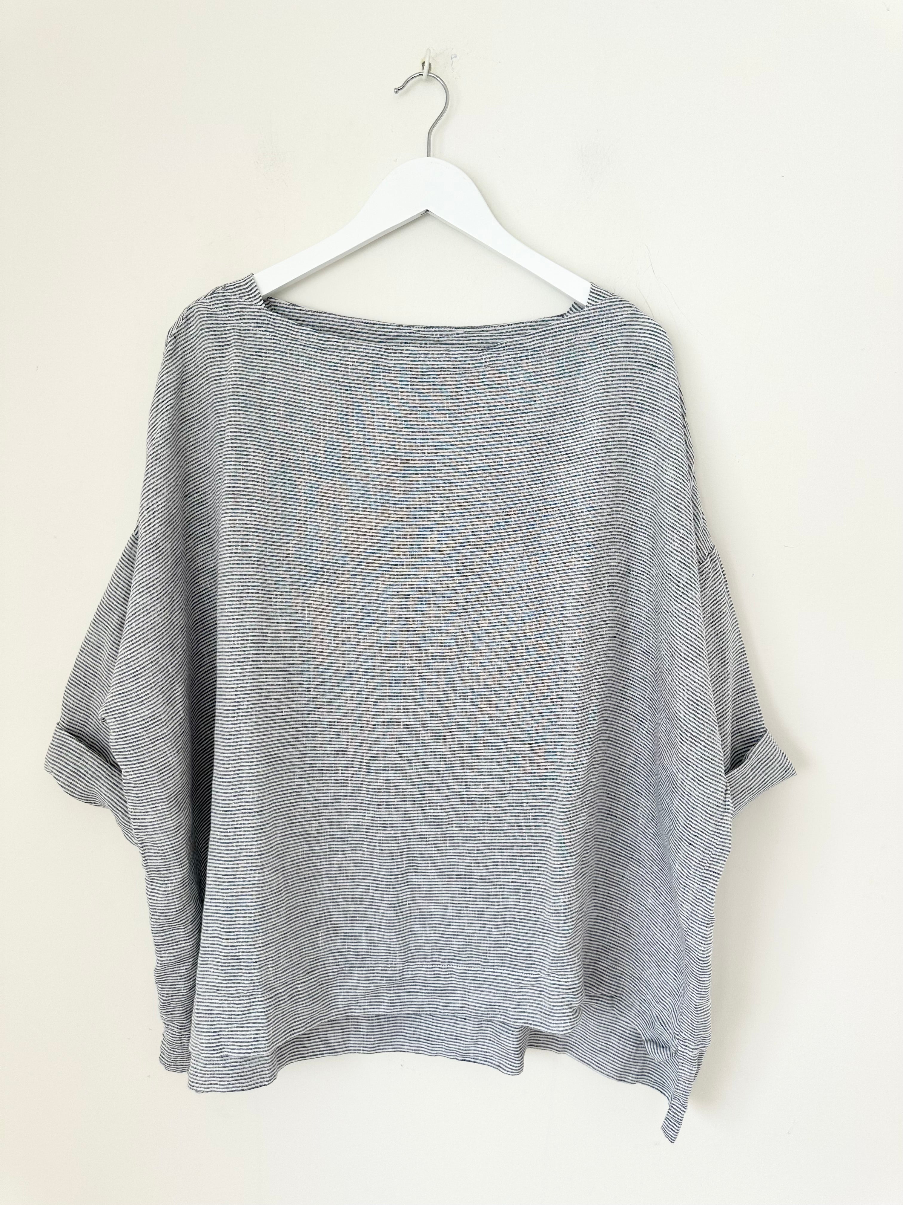 avril top - fine grey stripe linen