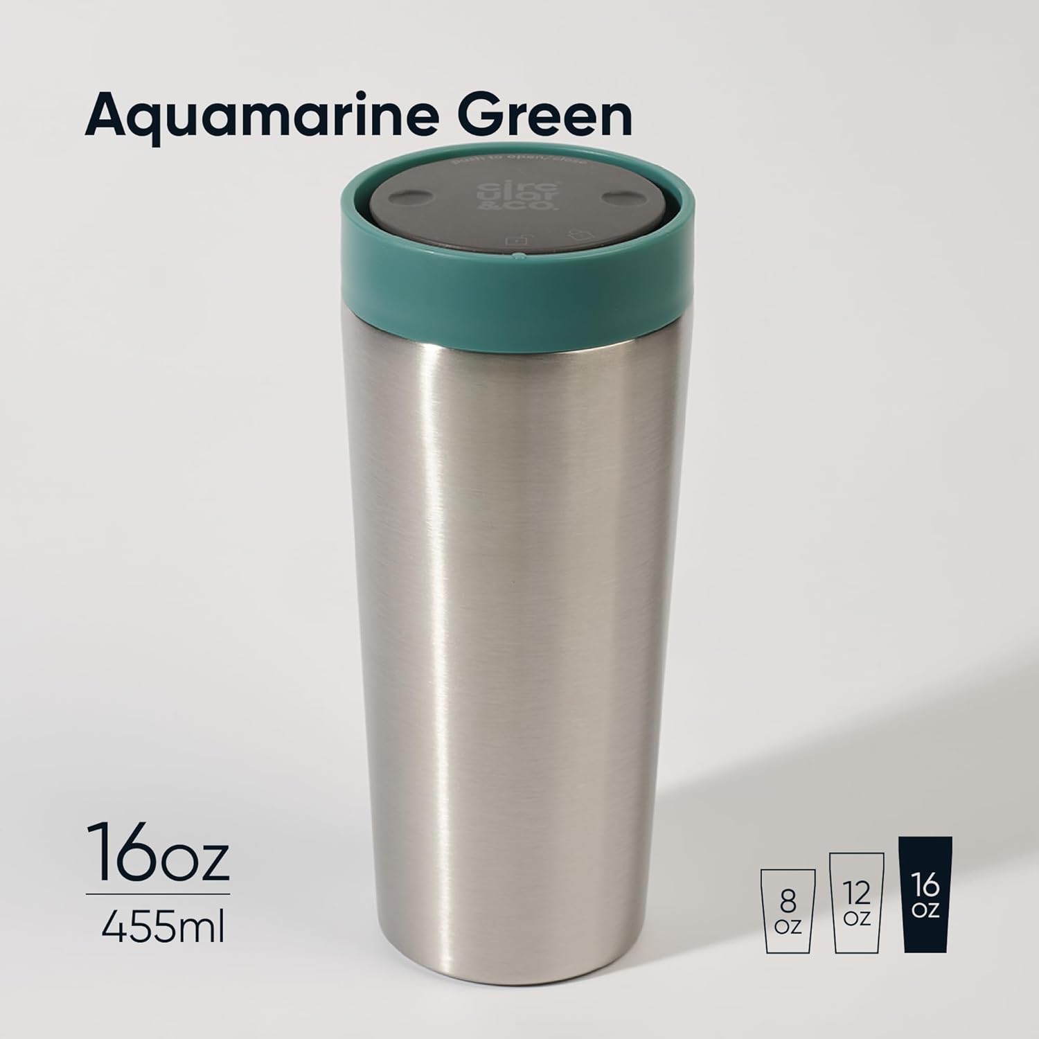 Circular & Co Thermal Stainless Steel Travel Mug - 8oz/227ml - Insulated Reusable Coffee Cup - 100% Leakproof & Lockable - 6 Hours Hot/Cold - Push Top, One Hand Open, 360 Drinking Coffee Tumbler