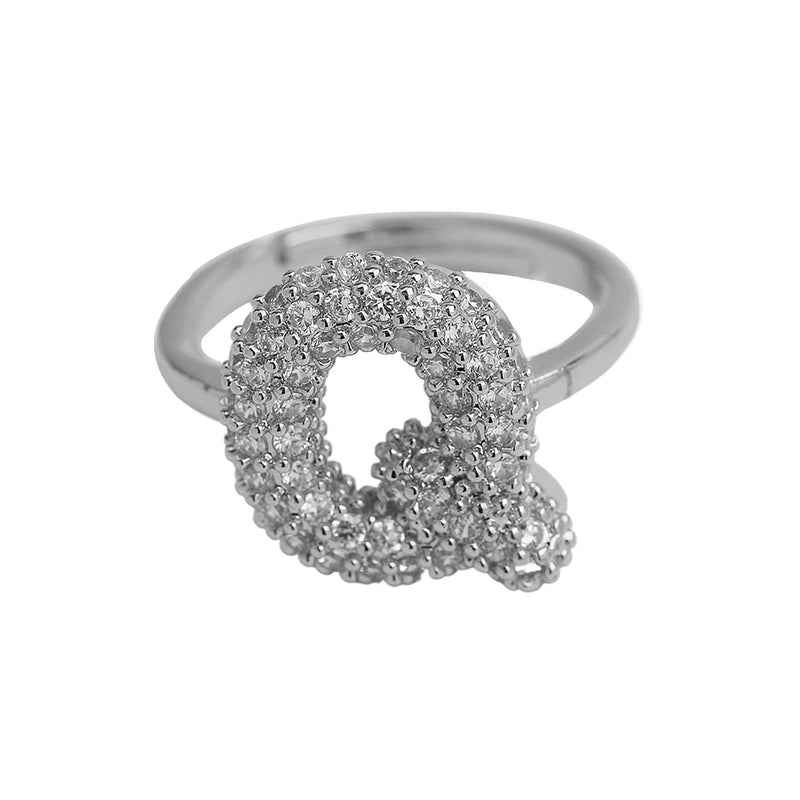 Brass Irregular Plating Letter Zircon Adjustable Ring