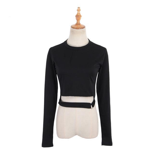 Long Sleeve Ring Buckled Crop Top