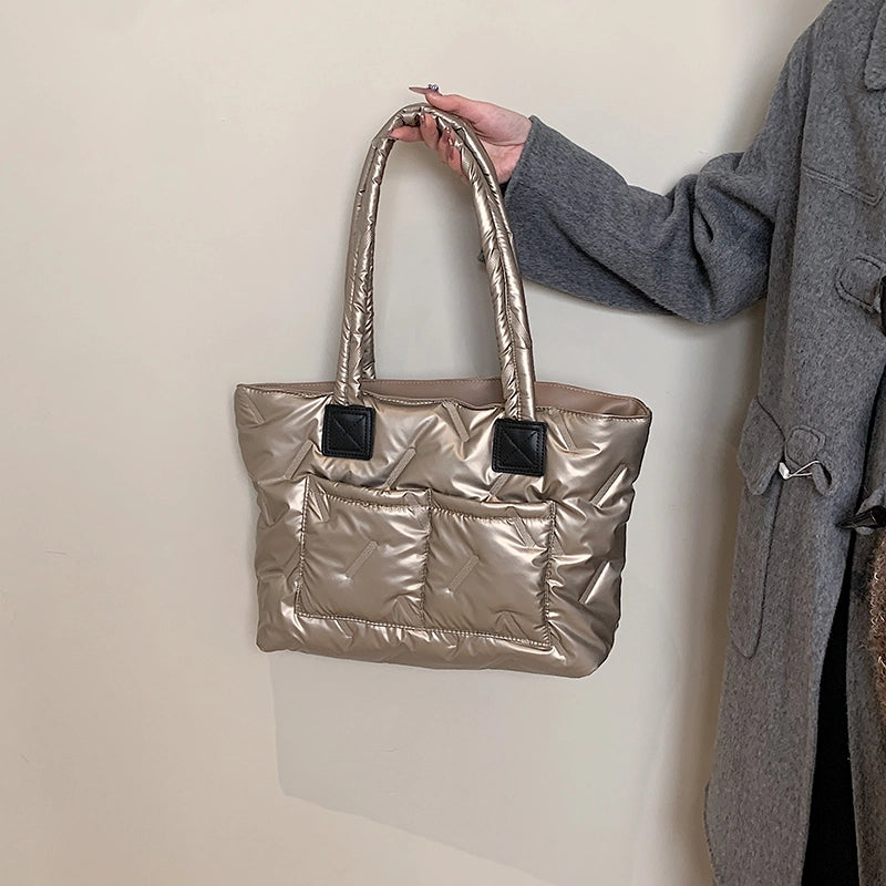 Women's Nylon Solid Color Vacation Streetwear Sewing Thread Square Zipper Tote Bag
