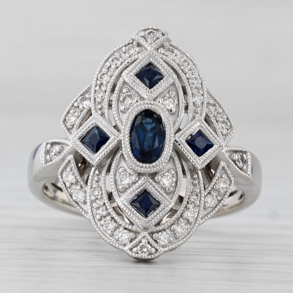 Gabriel & Co 0.76ctw Blue Sapphire Diamond Ring 14k White Gold Size 7.25