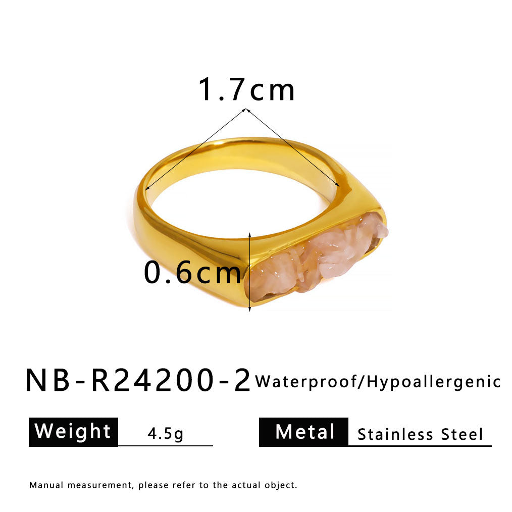 Natural Stone Gravel Stainless Steel Ring Exquisite Simple Titanium Steel Ring For Women