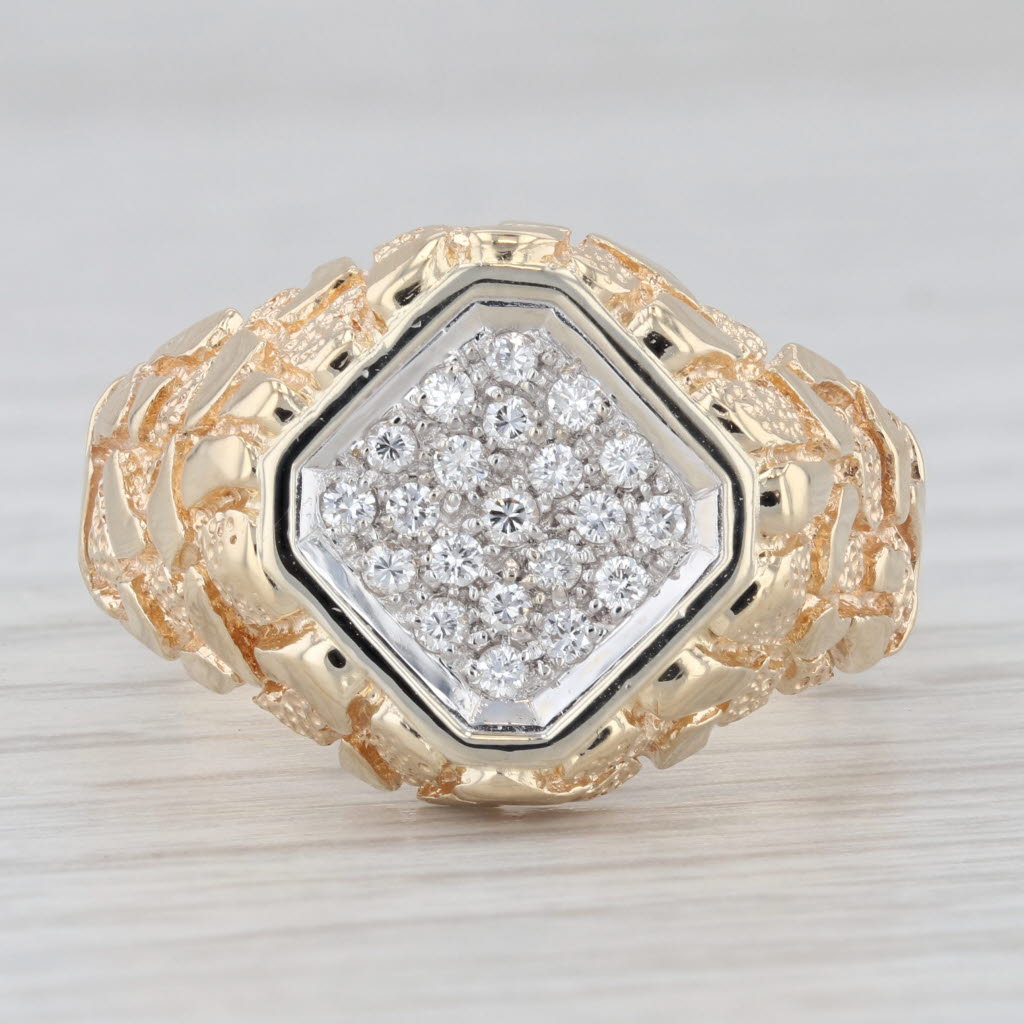 0.33ctw Diamond Cluster Gold Nugget Ring 14k Yellow Gold Men's Size 12.5