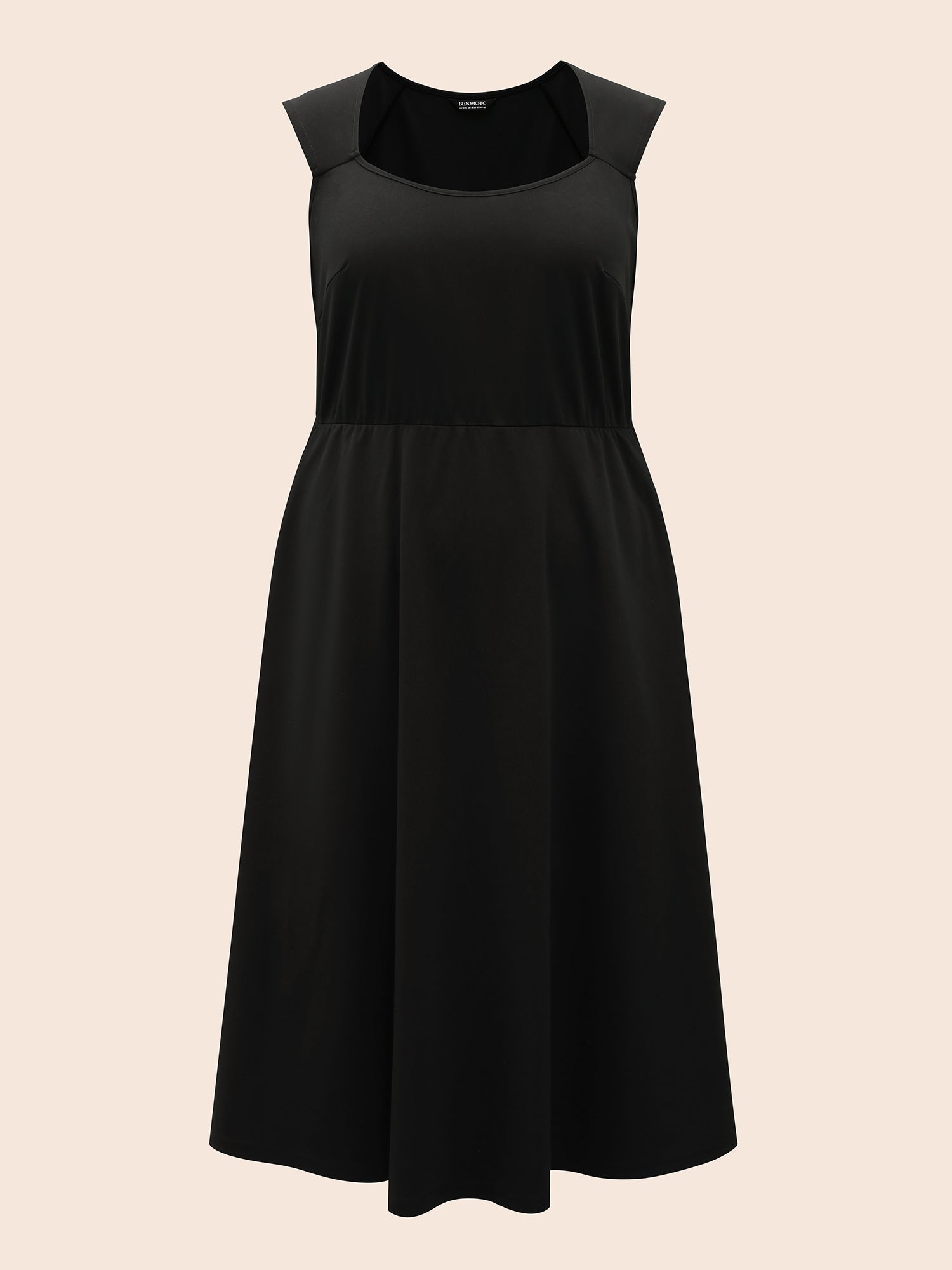 Plain Elastic Waist Midi Tank Dress