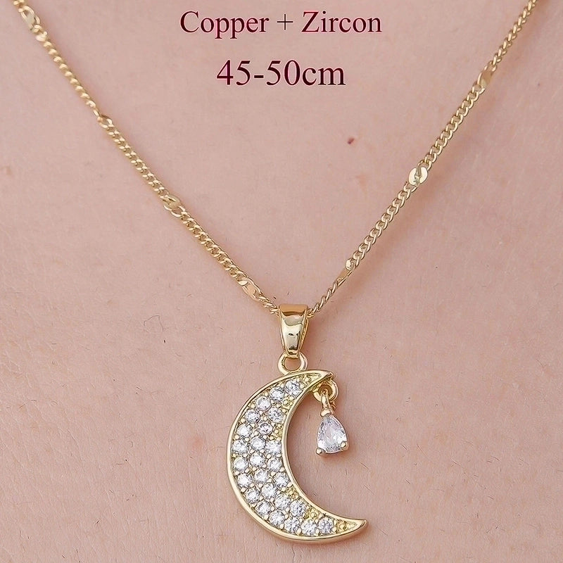 Minimalist Rainbow Star Moon Stainless Steel Titanium Steel Polishing Plating Pendant Necklace