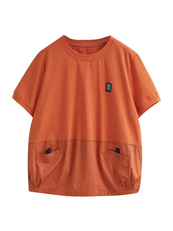 Loose Short Sleeves Split-Joint Round-Neck T-Shirts Tops