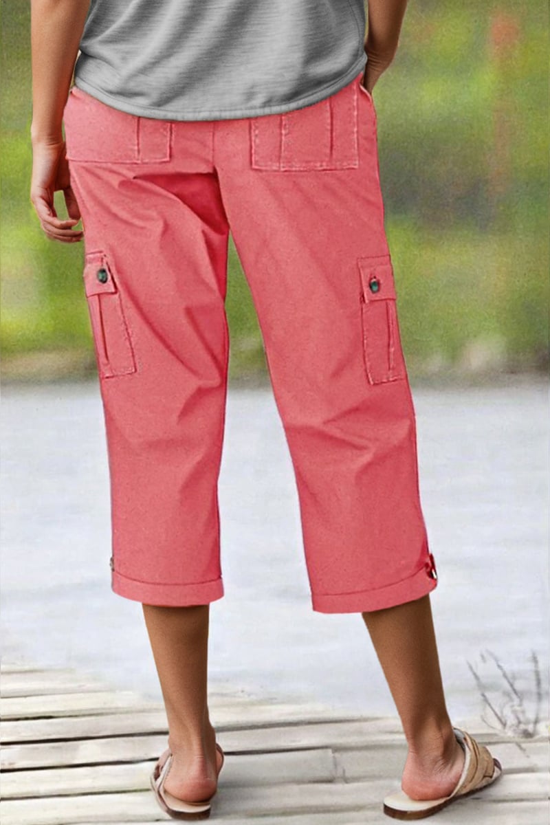 🔥 8 PACK-$24.96 TODAY ONLY🔥Roll Tab Hem Multi Pocket Capri Mid Waist Cargo Pants