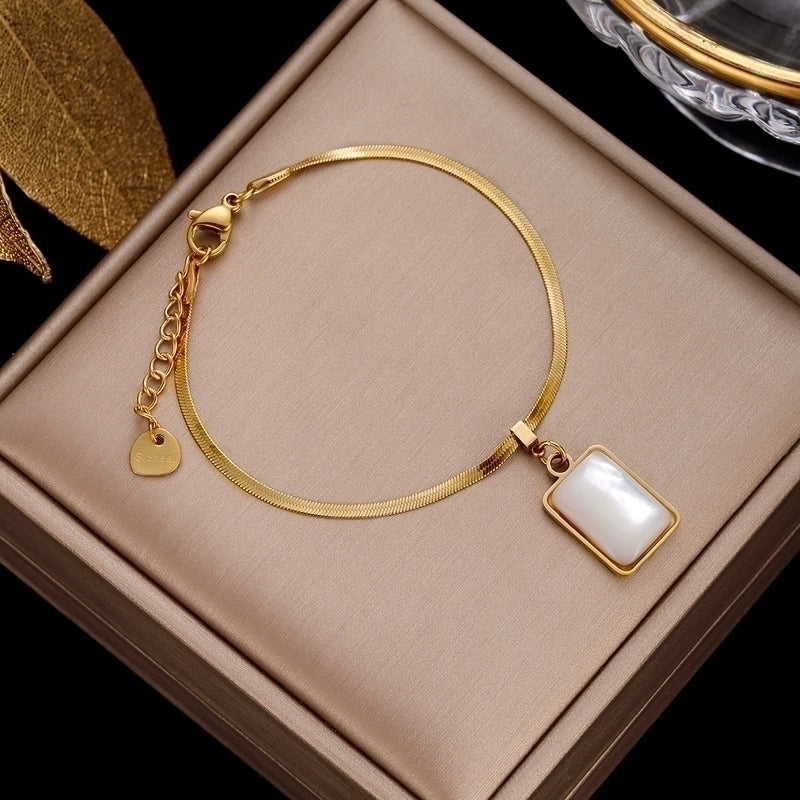 Minimalist Geometric Stainless Steel Plating Inlay Artificial Pearls Bracelets