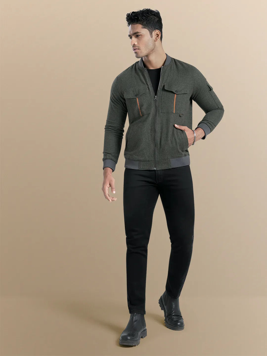 Men's Casual in Olive Bomber Jacket