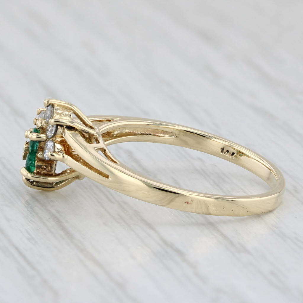 0.35ctw Emerald Diamond Flower Ring 14k Yellow Gold Size 6.75 Bypass