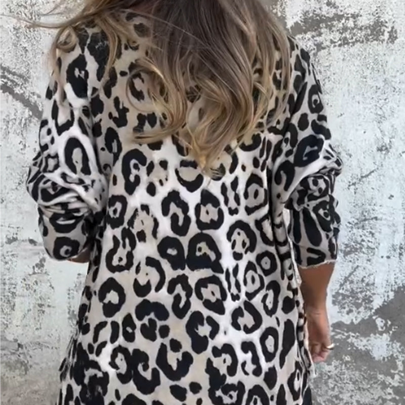 Women's Leopard Print Crew Neck Stretch Top