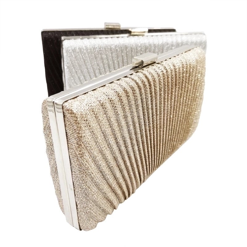 Black Gold Silver Pu Leather Solid Color Square Folds Clutch Evening Bag