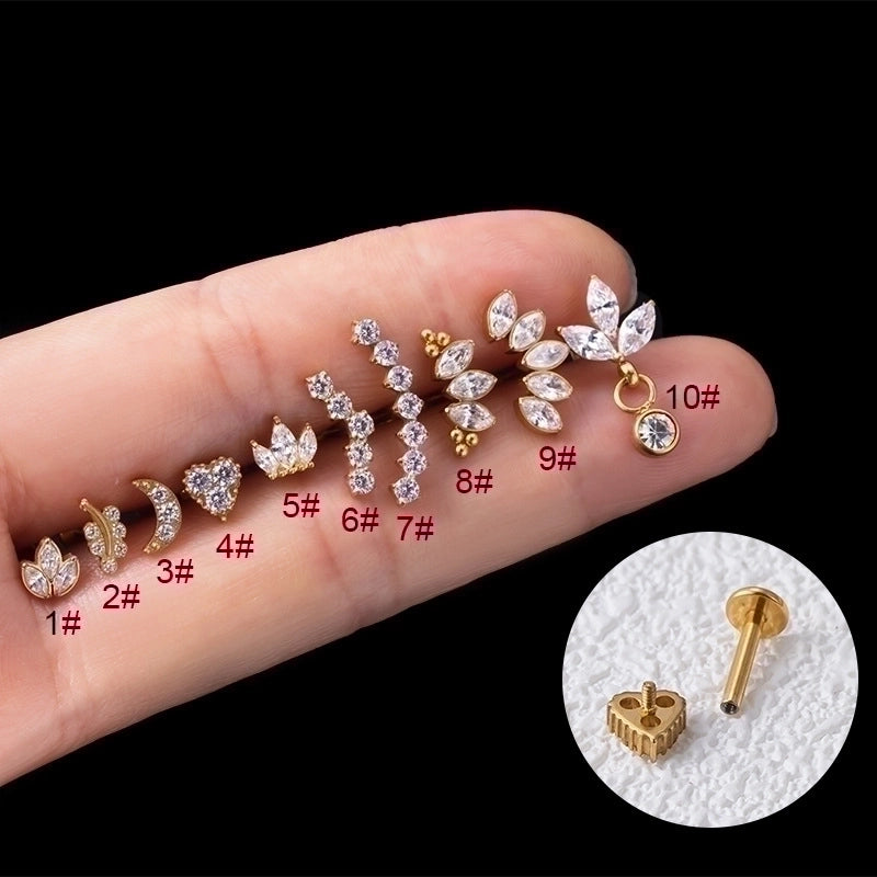 1 Piece Ear Cartilage Rings & Studs Fashion Crown Pure Titanium Plating Zircon