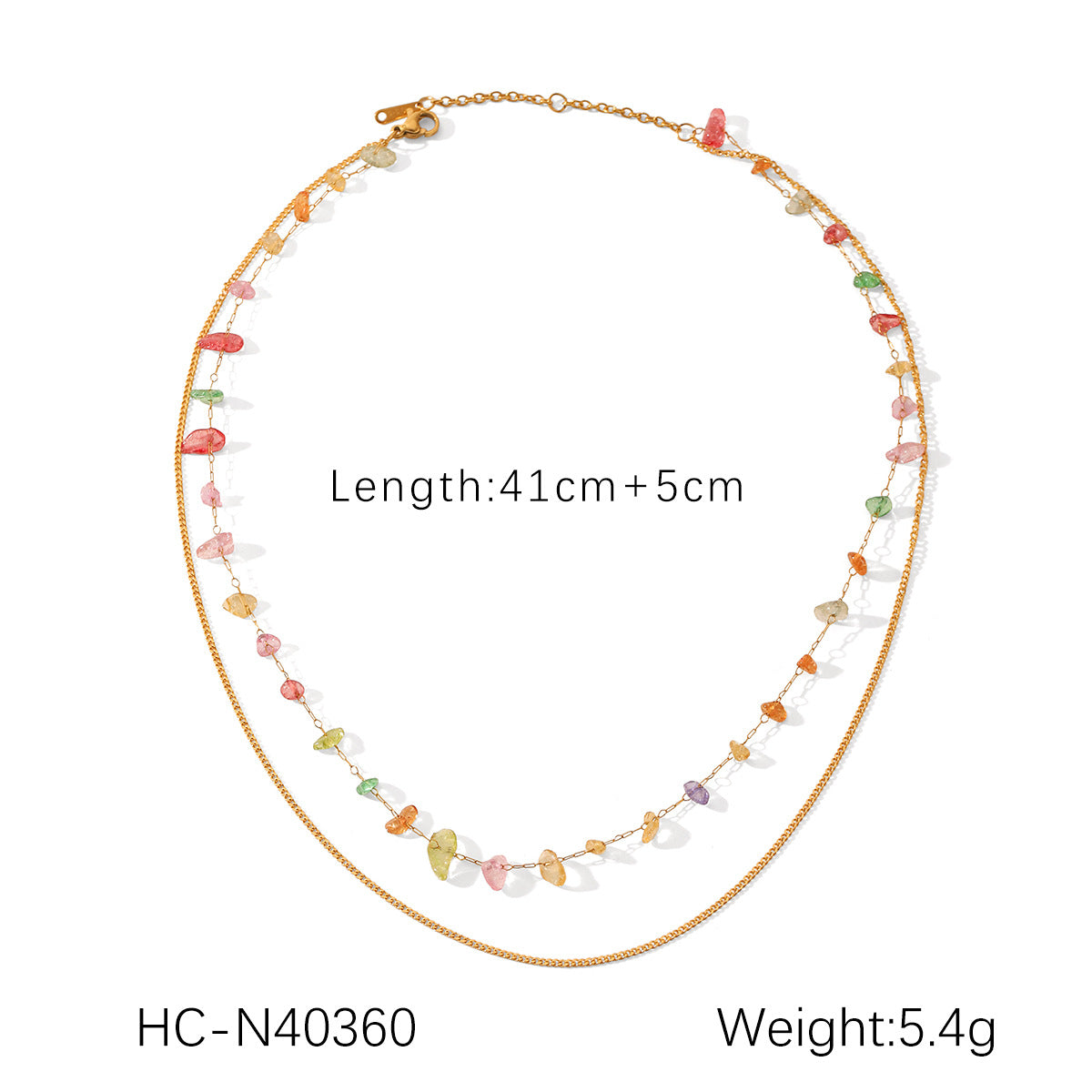 Ins Style Personality Trend Double Layer Necklace 18K Gold Stainless Steel Clavicle Chain Color Gravel Chain