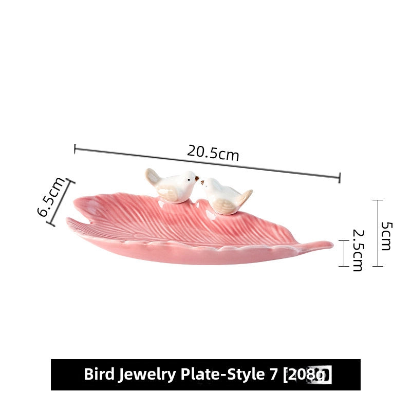 Bird Dim & Sum Plate Ceramic Jewelry Storage Plate Creative Cute Storage Rack Soap Dish Light Luxury High-end Plate