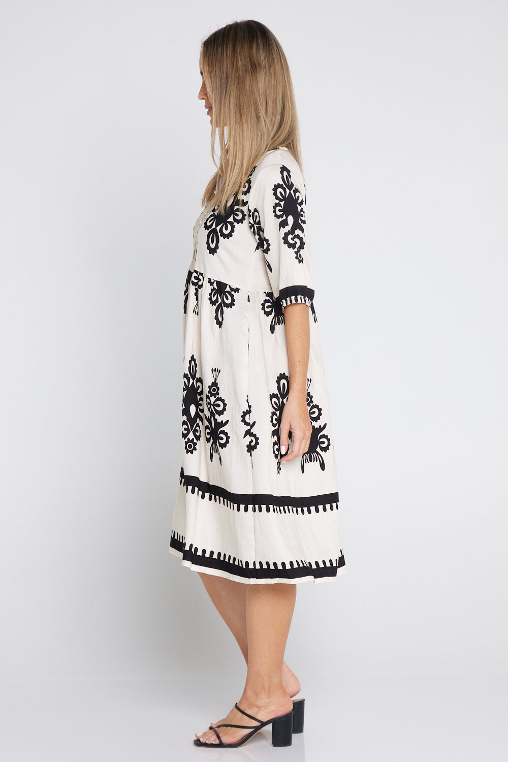 Zalara Dress - Cream/Black Print