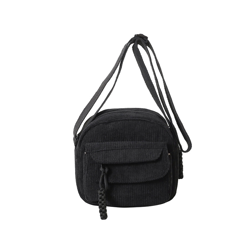 Women's Corduroy Solid Color Classic Style Square Zipper Shoulder Bag