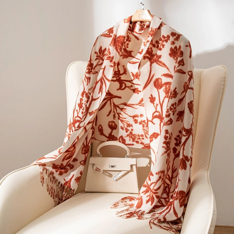 Women's Sweet Flower Polyester Tassel Scarf