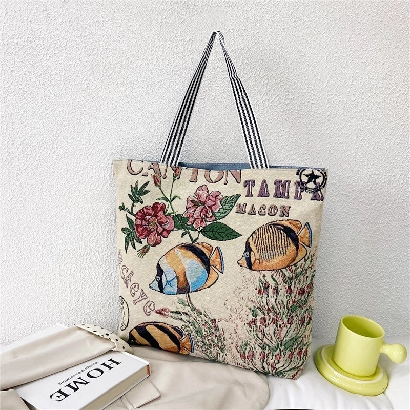 Unisex Vintage Style Portrait Animal Canvas Shopping Bags