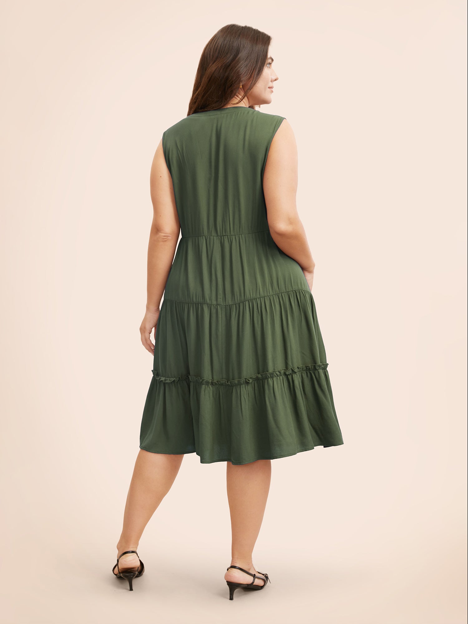 Supersoft Essentials Notched Ruffle Layered Hem Sleeveless Dress