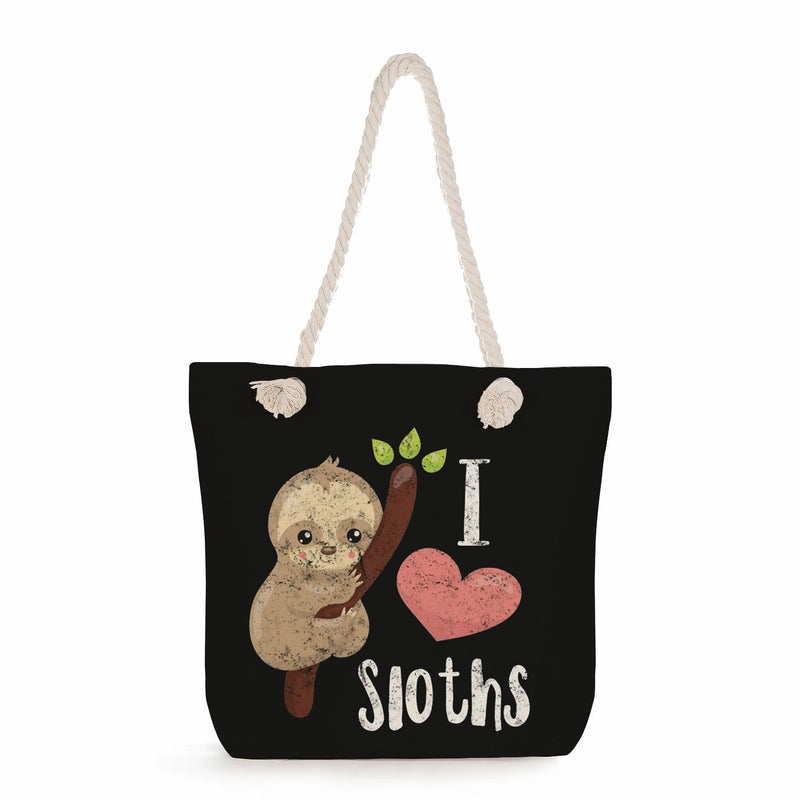 Women's Cotton And Linen Sloth Cute Square Zipper Tote Bag