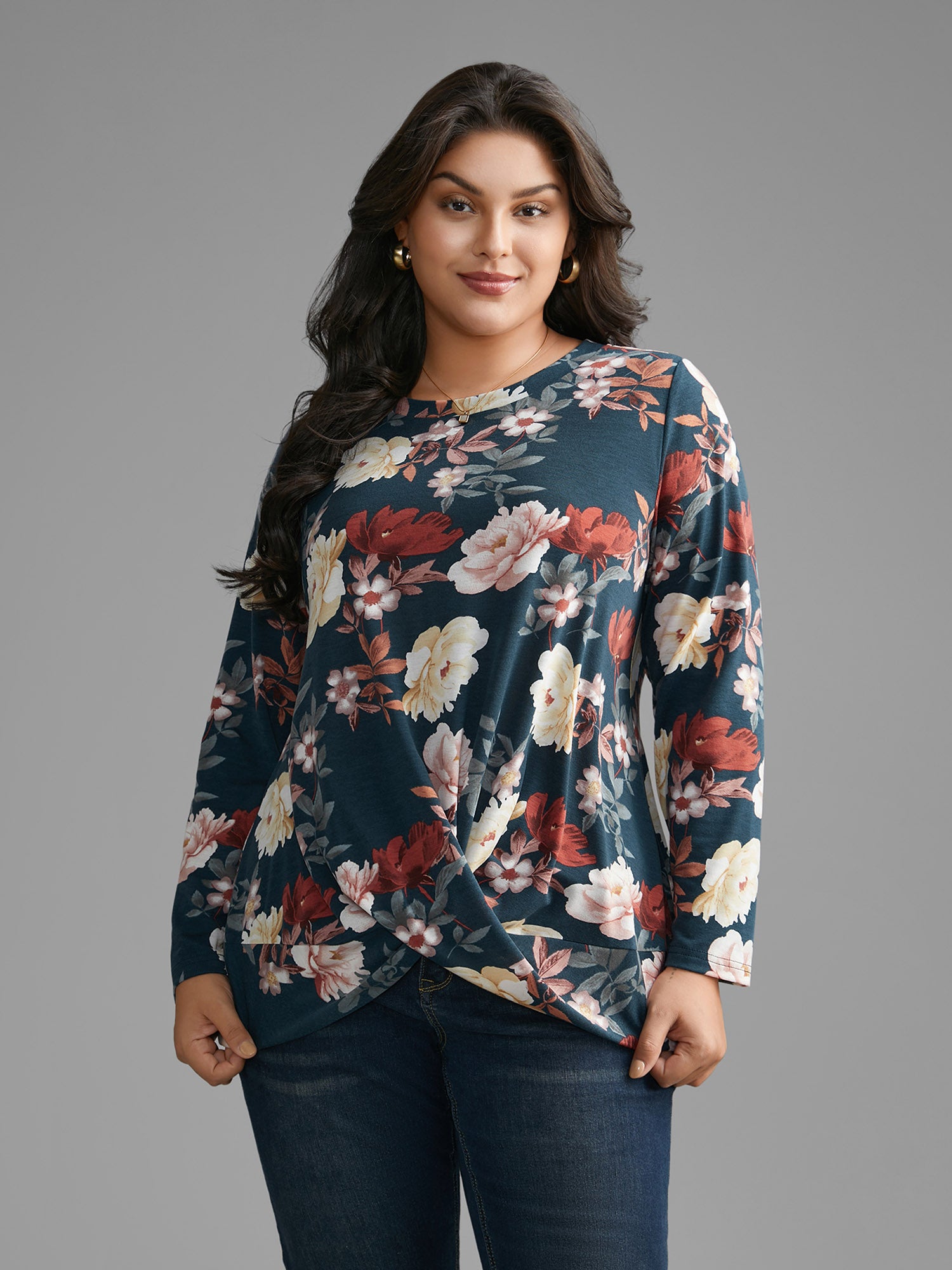 Floral Crew Neck Twist Front T-shirt