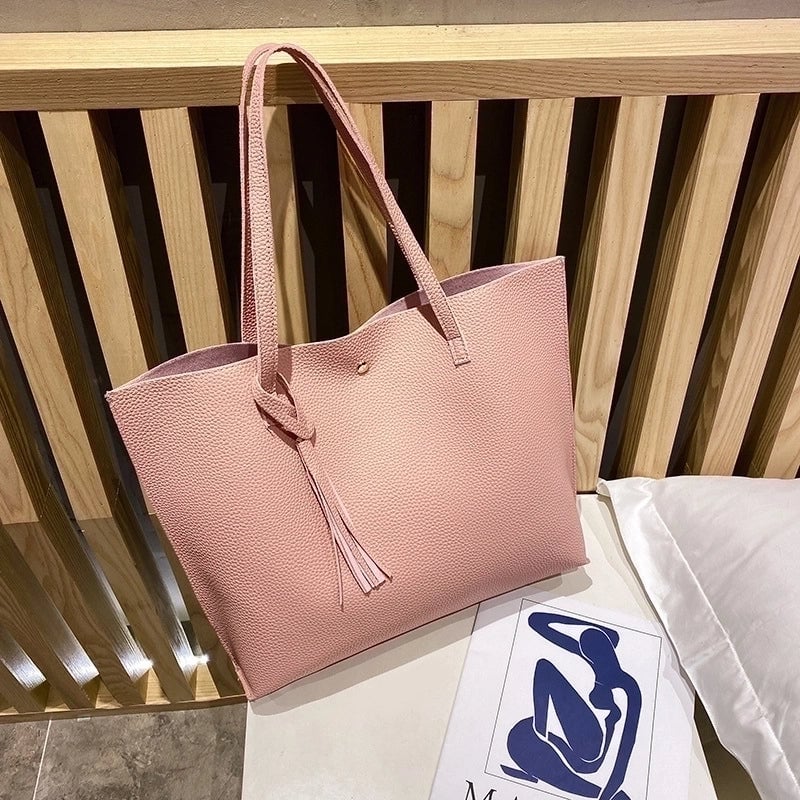 Fashion Lychee Pattern Solid Color Shopping Women's Bag