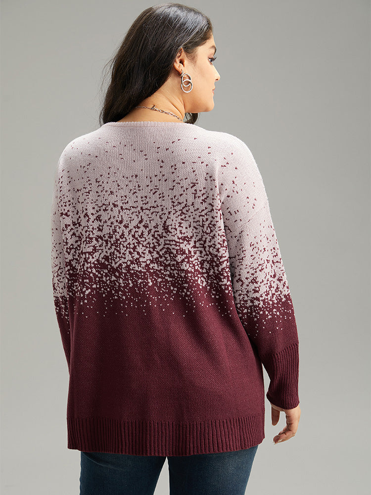 Ombre Contrast Heather Round Neck Pullover
